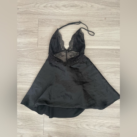 Victoria secret black bed time halter pajama babydoll tank top with lace - Picture 1 of 3